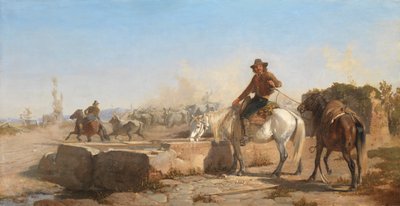 Een Buttero die zijn paard water geeft in de Romeinse Campagna, 1853 door George Hemming Mason