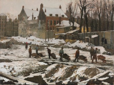 Bouwplaats in Amsterdam door George Hendrik Breitner