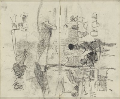 Figuren, mogelijk op een markt of in een etablissement door George Hendrik Breitner