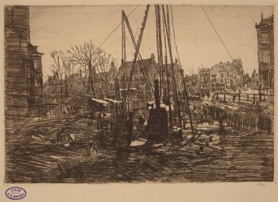 Tafereel in een Nederlandse stad met heistelling op de voorgrond door George Hendrik Breitner