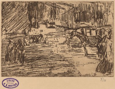 Scène met paarden die in een stroom staan door George Hendrik Breitner