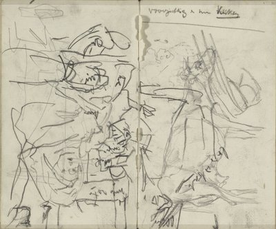 Studieblad met figuren en een koe door George Hendrik Breitner
