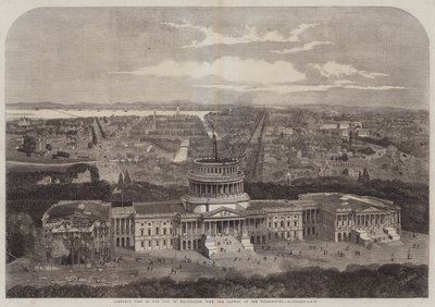 Vogelvlucht van de stad Washington, met het Capitool op de voorgrond door George Henry Andrews