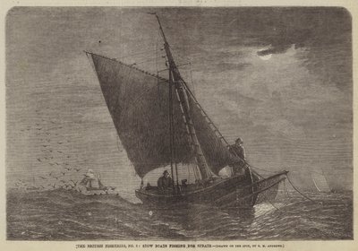 De Britse visserijen, nr. 3, Stow-boten vissen op sprot door George Henry Andrews