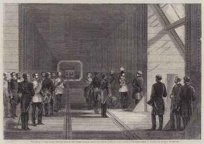 De Prins van Wales sluit de laatste klinknagel van de Victoria Tubular Bridge over de St. Lawrence door George Henry Andrews