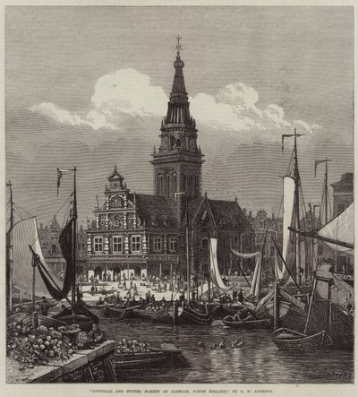 Stadhuis en botermarkt in Alkmaar, Noord-Holland door George Henry Andrews