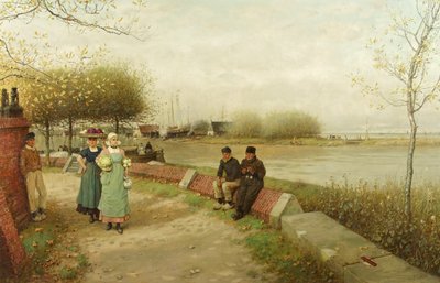 Een Uitwisseling van Complimenten - Muiden, Noord-Holland door George Henry Boughton