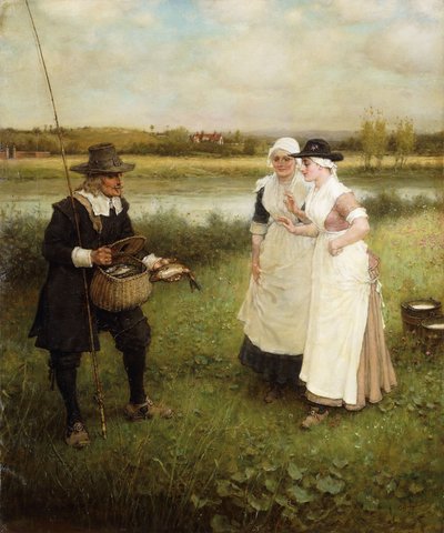 Isaac Walton en de Melkmeisjes, 1888 door George Henry Boughton