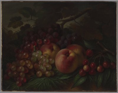 Perziken, druiven en kersen, ca 1860-1870 door George Henry Hall