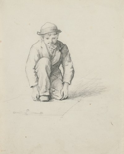 Zonder titel - Jongen die knikkers speelt door George Henry Hall