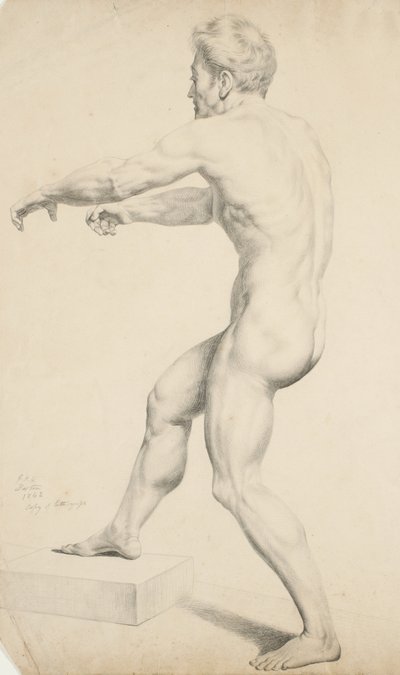 Zonder titel - Mannelijk naakt gekopieerd van een lithografie, 1842 (grafiet op buff papier) door George Henry Hall