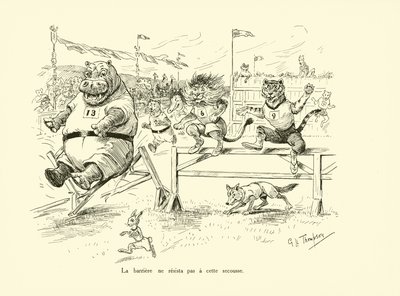 De barrière was niet bestand tegen de schok (litho) door George Henry Thompson
