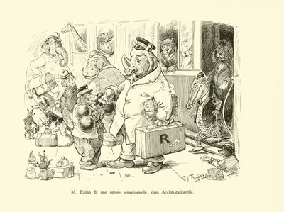 Mr Rhino maakte een sensationele entree in Acclimatationville (litho) door George Henry Thompson