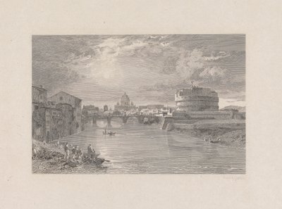 Rome; Brug en kasteel van St. Angelo aan de Tiber door George Hollis