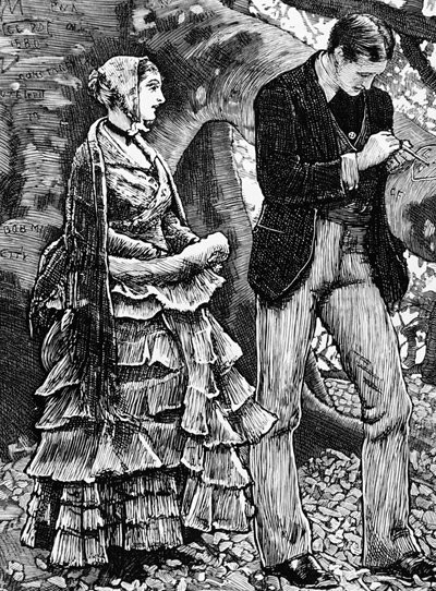 Illustratie van een vrouw die een aanzoek van een man weigert door George Housman Thomas