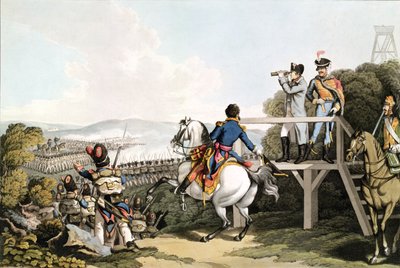 Bonaparte net voor zijn vlucht, bekijkt de aanval van zijn Keizerlijke Garde, Waterloo, 18 juni 1815, gegraveerd door Matthew Dubourg door George Hum