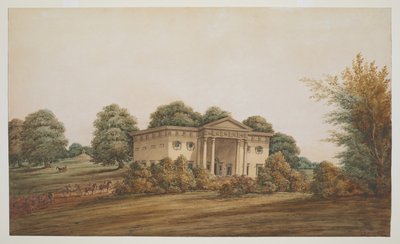 Een Palladiaans tuinhuis in een parkachtig landschap, Delhi, met een koets en ruiters die naderen door George Hutchinson