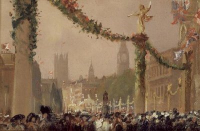 Versieringen in Whitehall voor de kroning van koning George V door George Hyde Pownall