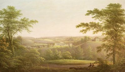 Easby Hall en Easby Abbey met Richmond, Yorkshire, op de achtergrond, ca. 1790-1810 door George Cuitt