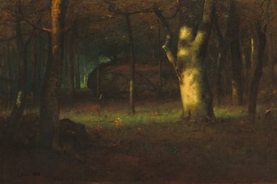 Zonsondergang in het bos door George Inness