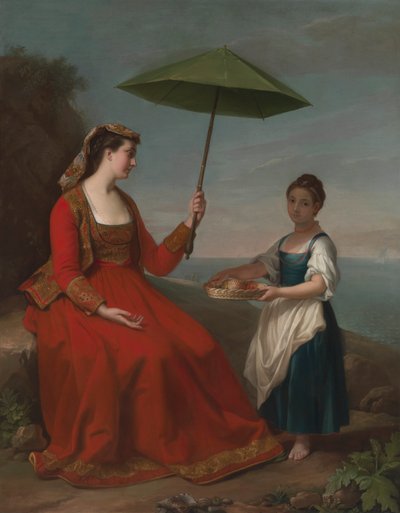 Een hele lengte van een dame van Neturrio, een zeehaven in de pauselijke gebieden door George James
