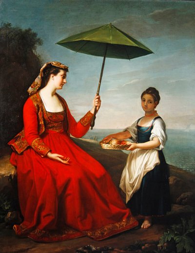 Portret van een Dame, zittend op een Rots door George James