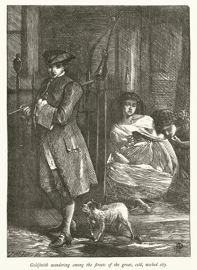 Goldsmith Zwervend door de Straten van de Grote, Koude, Slechte Stad door George John Pinwell