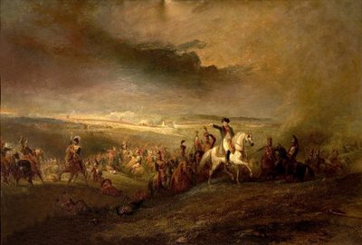 Napoleon verlaat het slagveld van Waterloo op 18 juni 1815, ca. 1816 door George Jones
