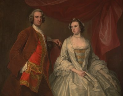 Een man en een vrouw, mogelijk van de vermiste familie, van Little Park House, Wickham, Hampshire door George Knapton