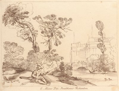Zonder Titel: Landschap met zittende man door George Knapton
