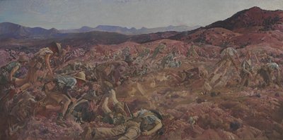 De Aanval van de 3e Lichte Cavalerie Brigade bij de Nek, 7 augustus 1915 door George Lambert