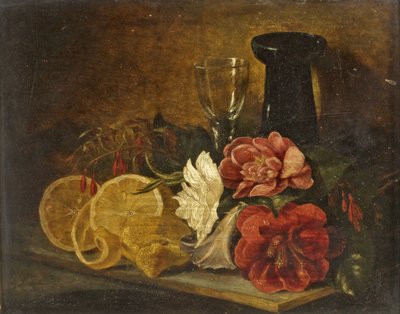 Stilleven met fruit en bloemen door George Lance
