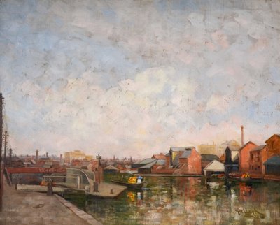 Een Birmingham Canal Lock, 1920-30. Uitzicht op Cambrian Wharf in Ladywood door George Leonard Leigh