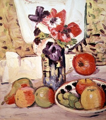 Stilleven van Anemonen en Appels door George Leslie Hunter