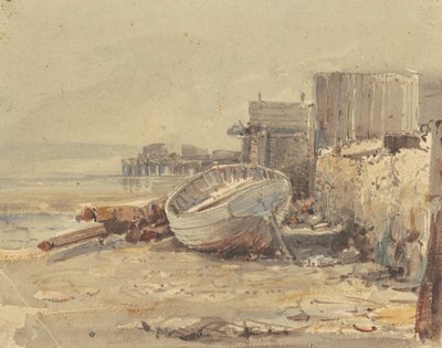 Gestrand Vaartuig, ca. 1880 door George Loring Brown