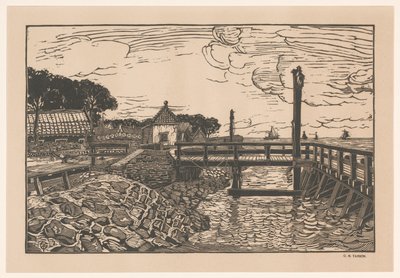 Gezicht op steiger en huizen door George Marinus Tamson