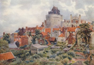 Westkant van het kasteel vanaf het Great Western treinstation door George Moore Henton