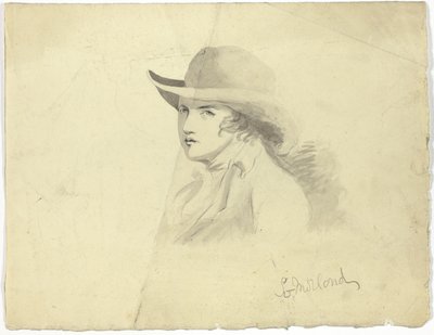Borstbeeld van jeugd met hoed (recto); engelenkop (verso) door George Morland