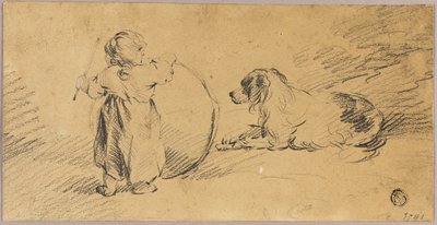 Kind dat met Bal en Hond Speelt door George Morland