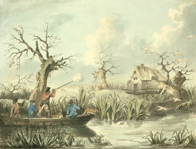Eendenjacht, geëtst door Thomas Rowlandson (1756-1827), uitgegeven door J. Harris, 1789 (gekleurde ets) door George Morland
