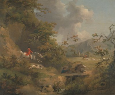 Vossenjacht in Heuvelachtig Gebied door George Morland