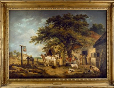 Landschap met Figuren bij de Deur van een Herberg door George Morland