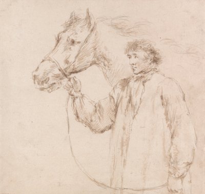 Man die paard bij het hoofdstel houdt door George Morland