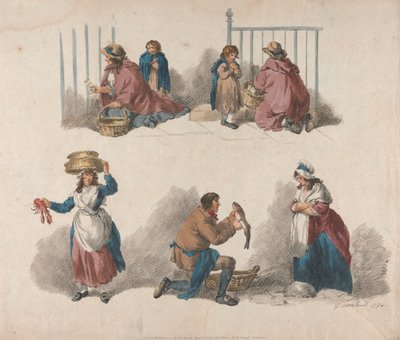 Set van vijf: Vijf studies van venters door George Morland
