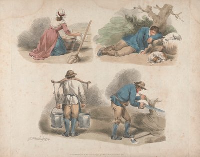 Set van vijf: Studies van arbeiders door George Morland