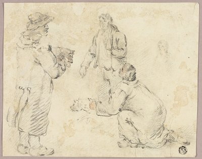 Drie mannen met honden door George Morland