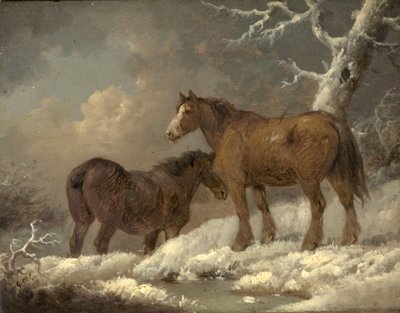 Twee paarden in de sneeuw door George Morland