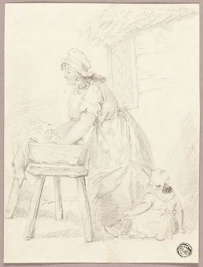 Vrouw die kleren wast door George Morland
