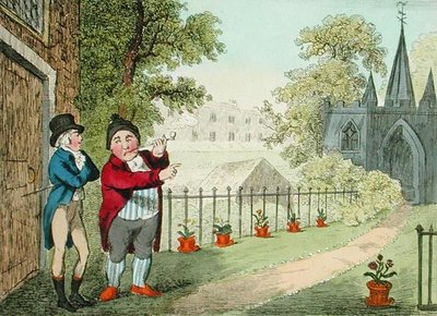 Een tuin tonen, gegraveerd door Isaac Cruikshank, gepubliceerd 1796 (aquatint) door George Moutard (after) Woodward