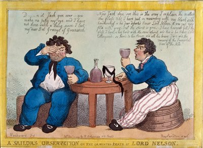 Een zeemans observatie over de betreurde dood van Lord Nelson, gegraveerd door Thomas Rowlandson, gepubliceerd door Rudolph Ackermann, 3 december 1805 door George Moutard Woodward